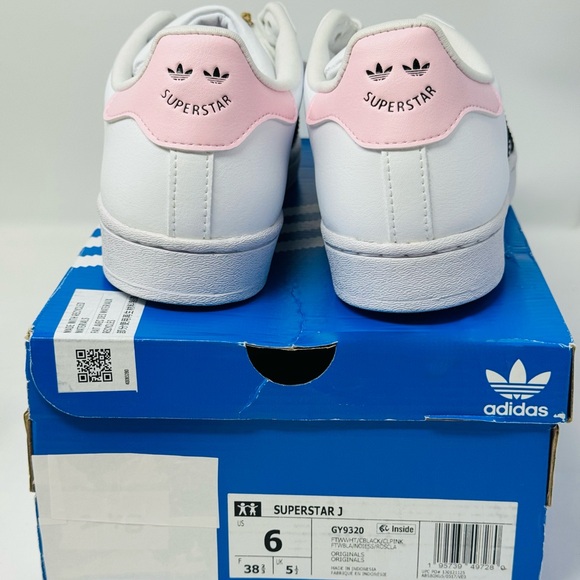 NEW Adidas Superstar J Original White Black Pink Women’s Size 6 In Box - Picture 6 of 8
